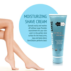 OmniShaver Shave Butter being spread shows easy glide for legs and underarms