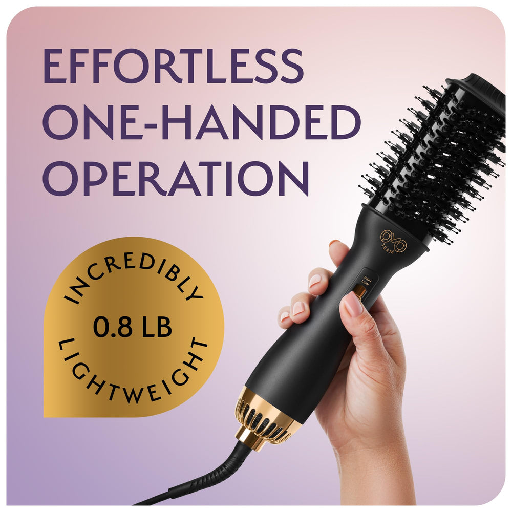 OMOteam dual-voltage-hair-dryer-brush 360-degree-airflow delivers smooth, efficient drying
