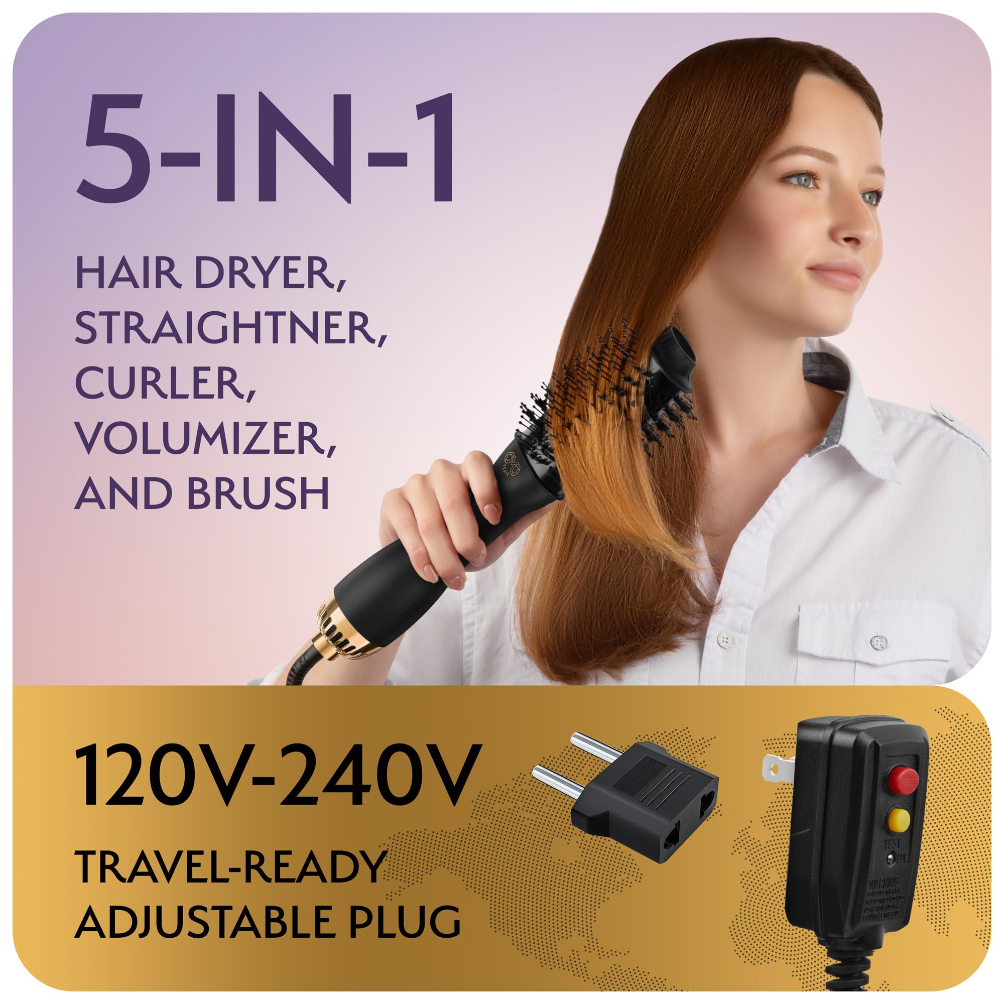OMOteam dual-voltage-hair-dryer-brush oval-shape for precise volumizing