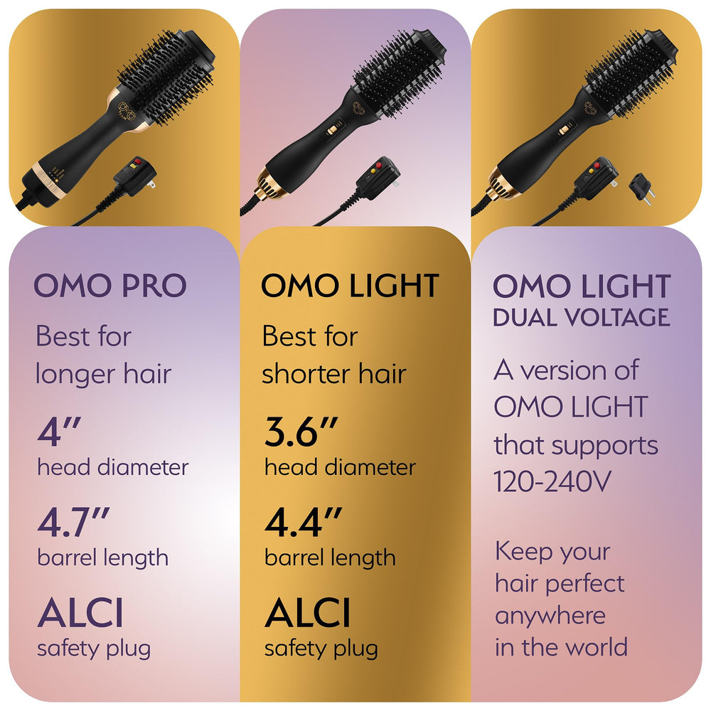 OMOteam dual-voltage-hair-dryer-brush tufted-bristles grip and smooth