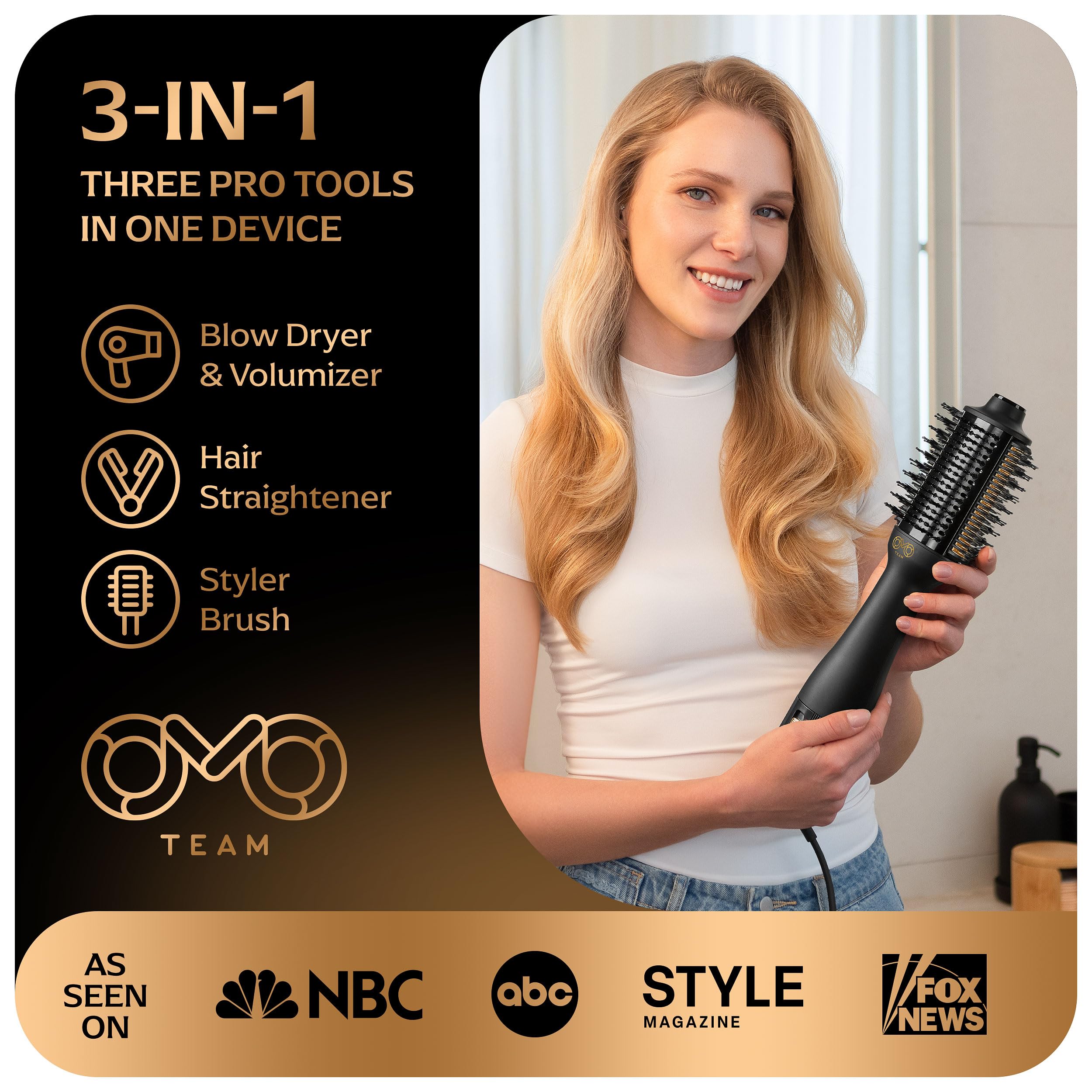 OMOteam Blowout Brush uses a 3.4-inch oval barrel for fast styling.