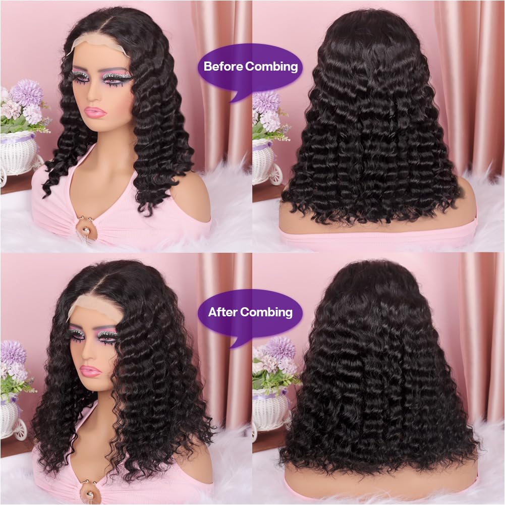 Omswet Curly Bob Wig 14 inch length displays true length and bouncy texture.