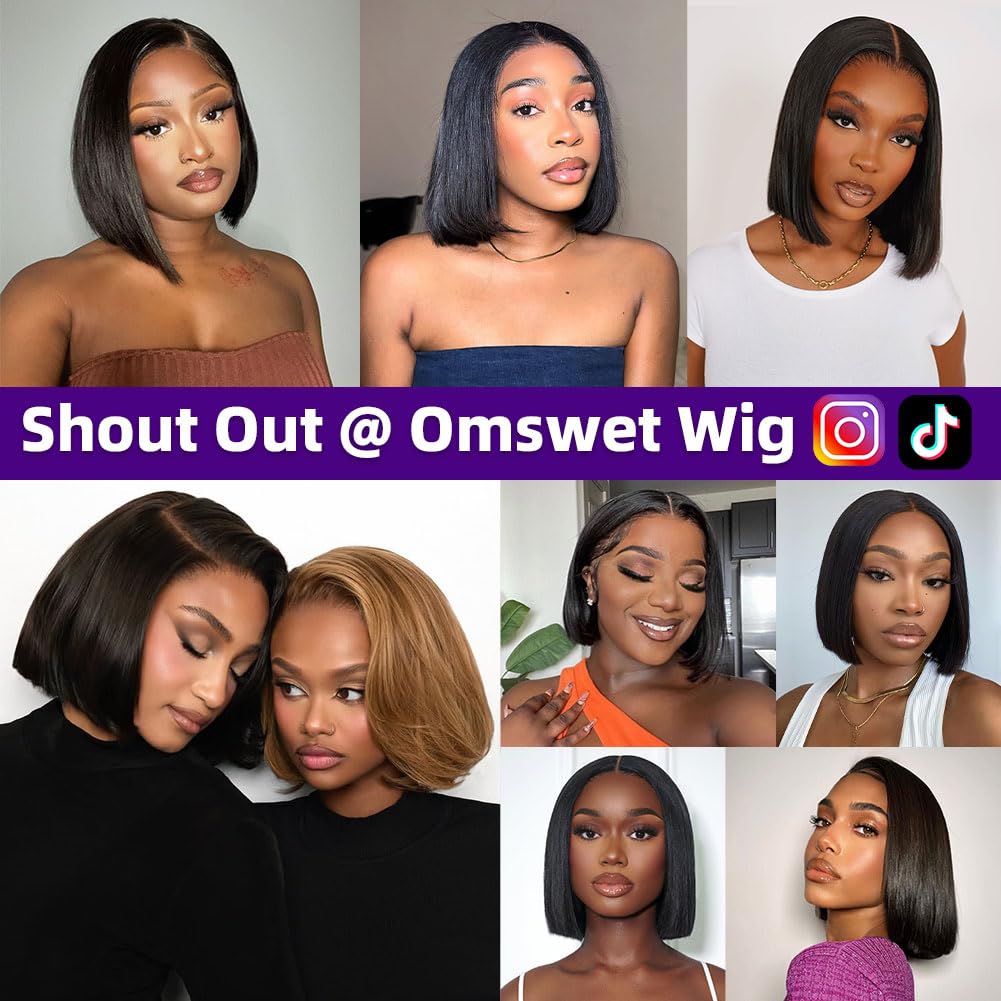 Omswet 10-inch natural black bob offers versatile, low-maintenance styling options.