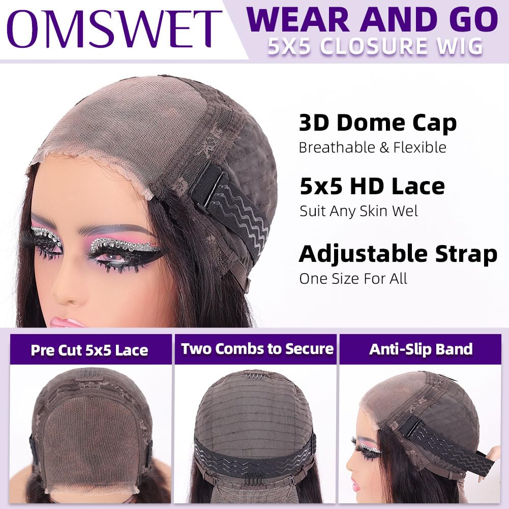 Omswet lace back view with pre-bleached knots for a realistic, low-maintenance look.