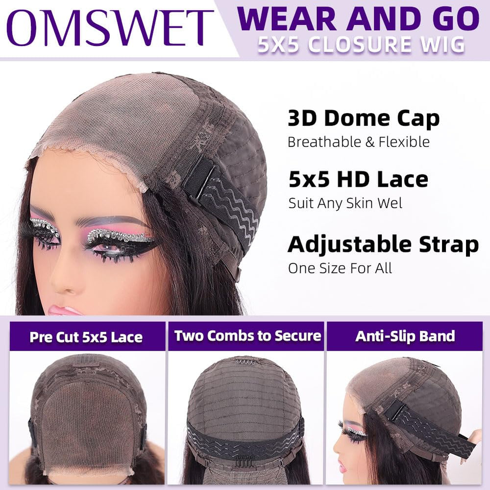 Omswet lace back view with pre-bleached knots for a realistic, low-maintenance look.