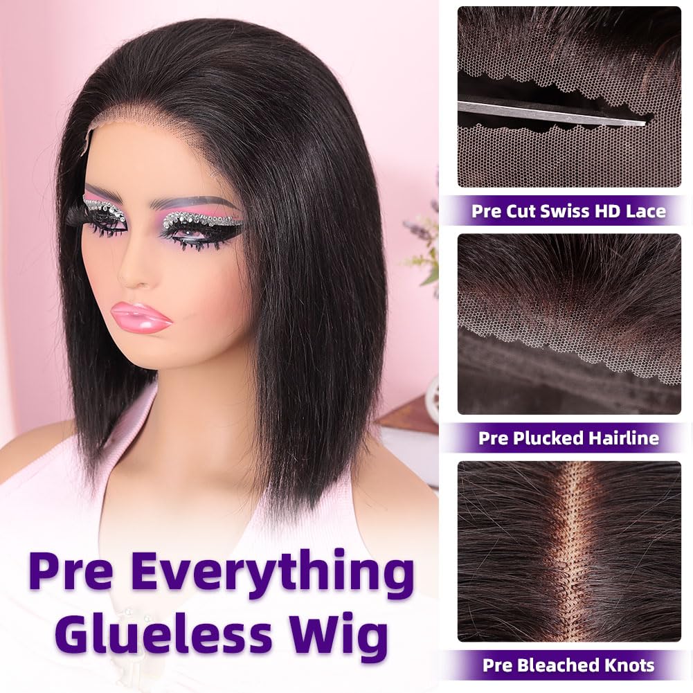 Omswet Wear and Go Bob Wig side view highlights 200 density for full, everyday volume.