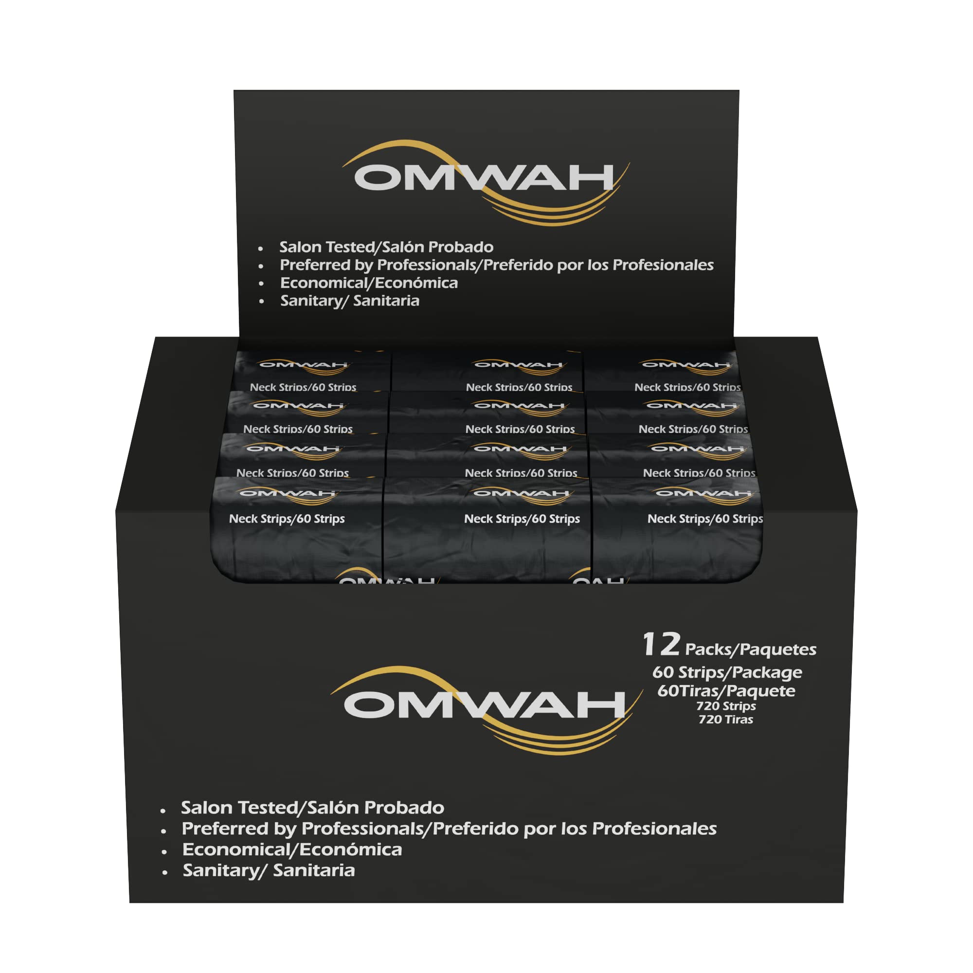 OMWAH neck strips on table ready for use, offering comfortable single-use sanitation