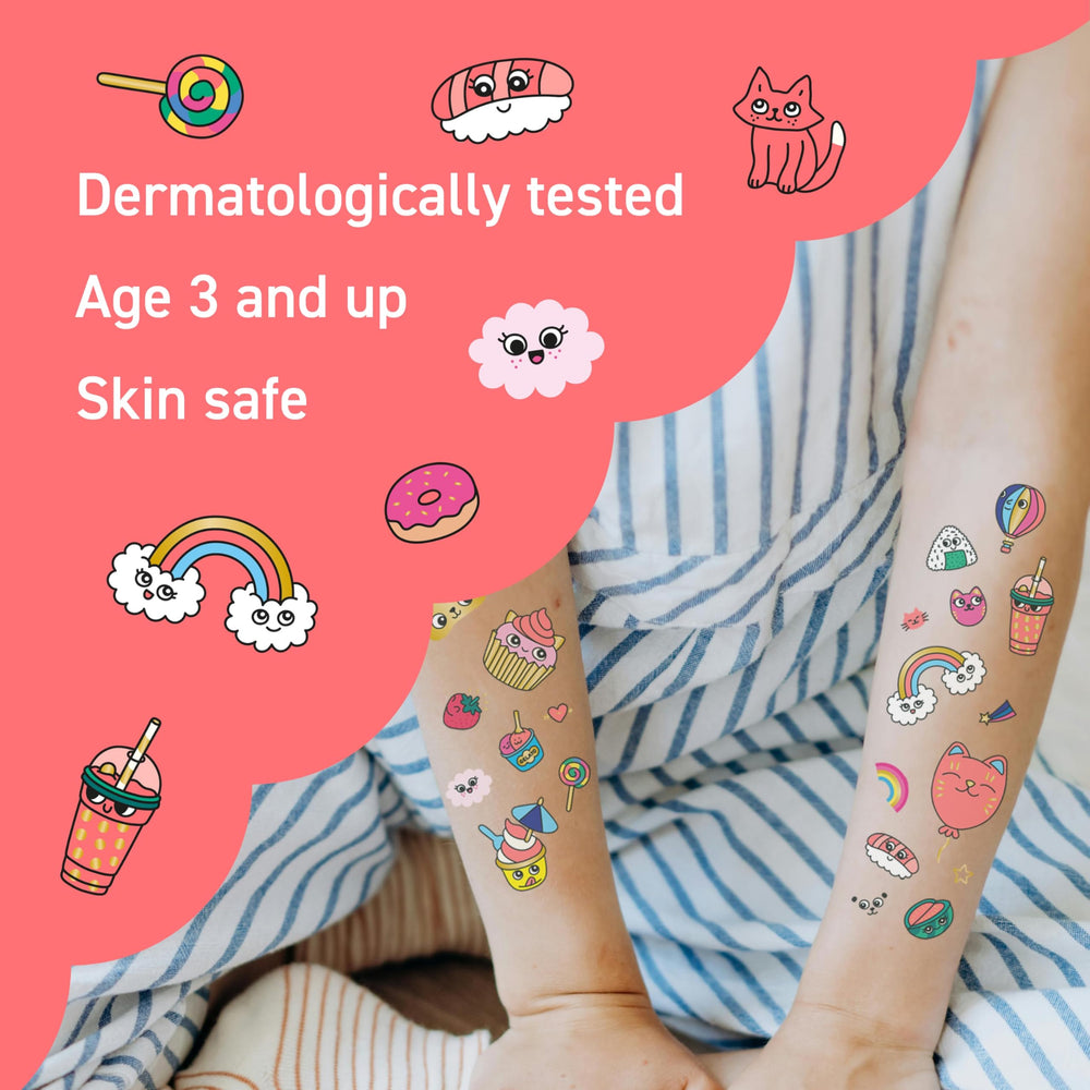 Omy Kawaii tattoos long-lasting waterproof wear through play and water activities.