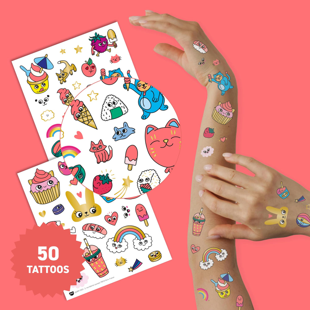 Omy Kawaii tattoos water-application demonstrates quick, mess-free design for kids.