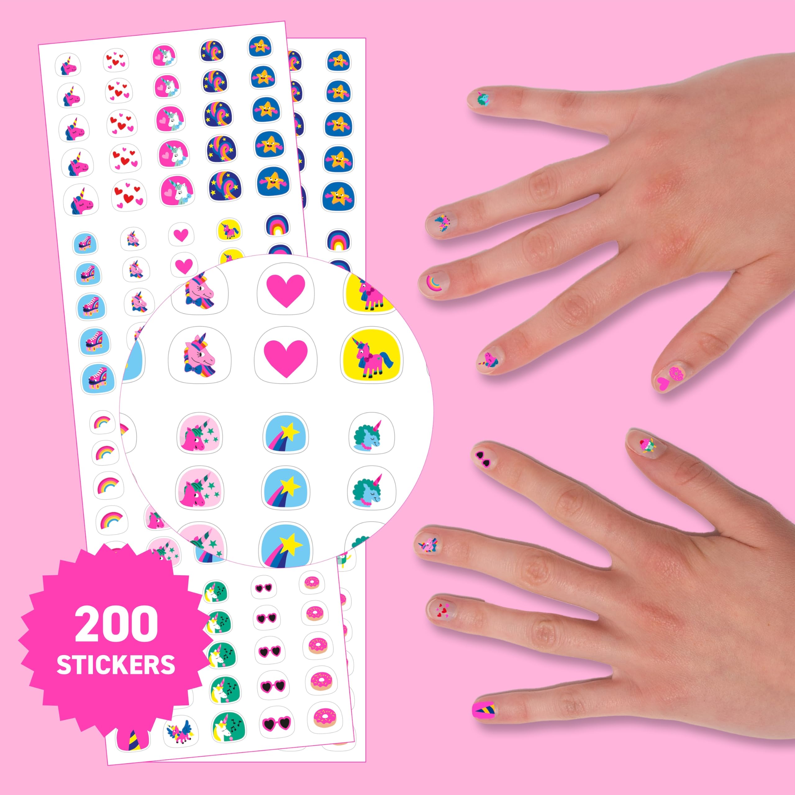 Omy Unicorn Nail Stickers for kids display bright colors for playful birthday nail art.