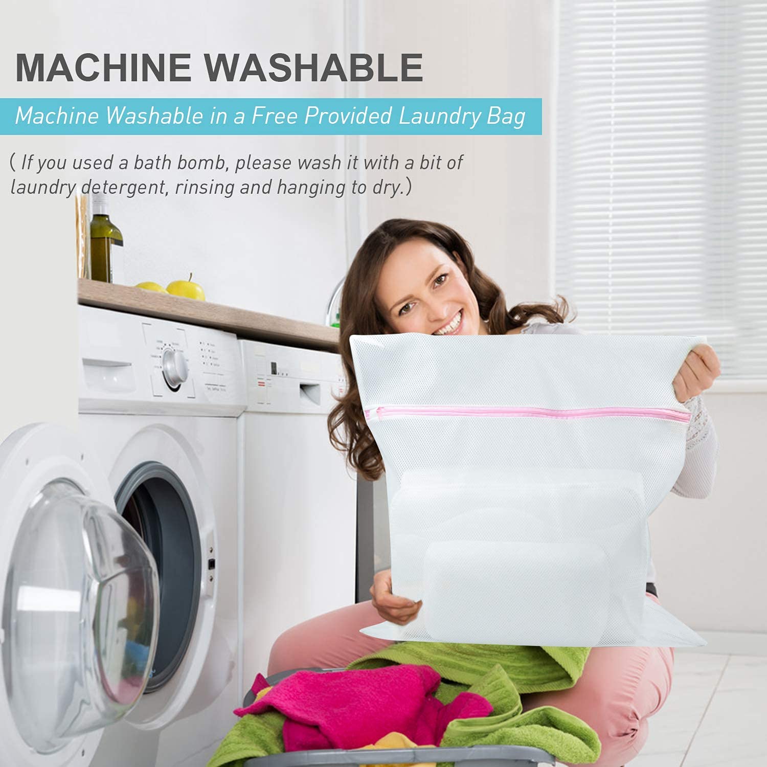 OMYSTYLE Full Body Bath Pillow hanging hook enables fast air-drying and storage.