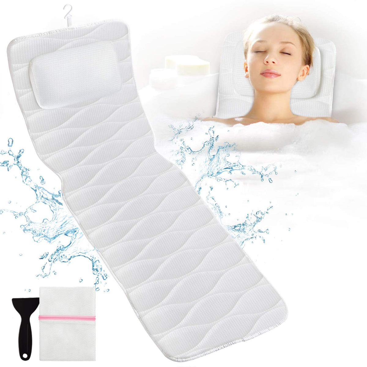 OMYSTYLE Full Body Bath Pillow suction cups secure tub grip for stable support.