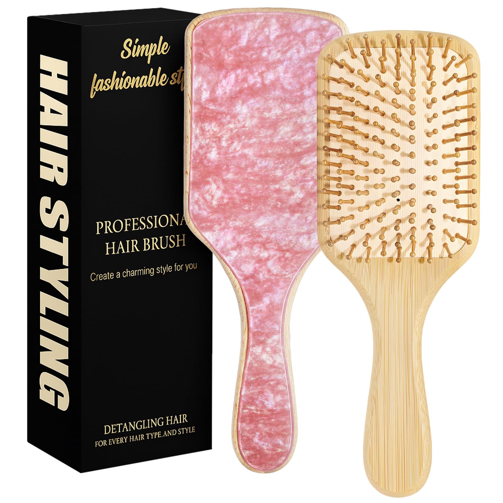 Omzjsvyq bamboo hair brush front view for gentle detangling.