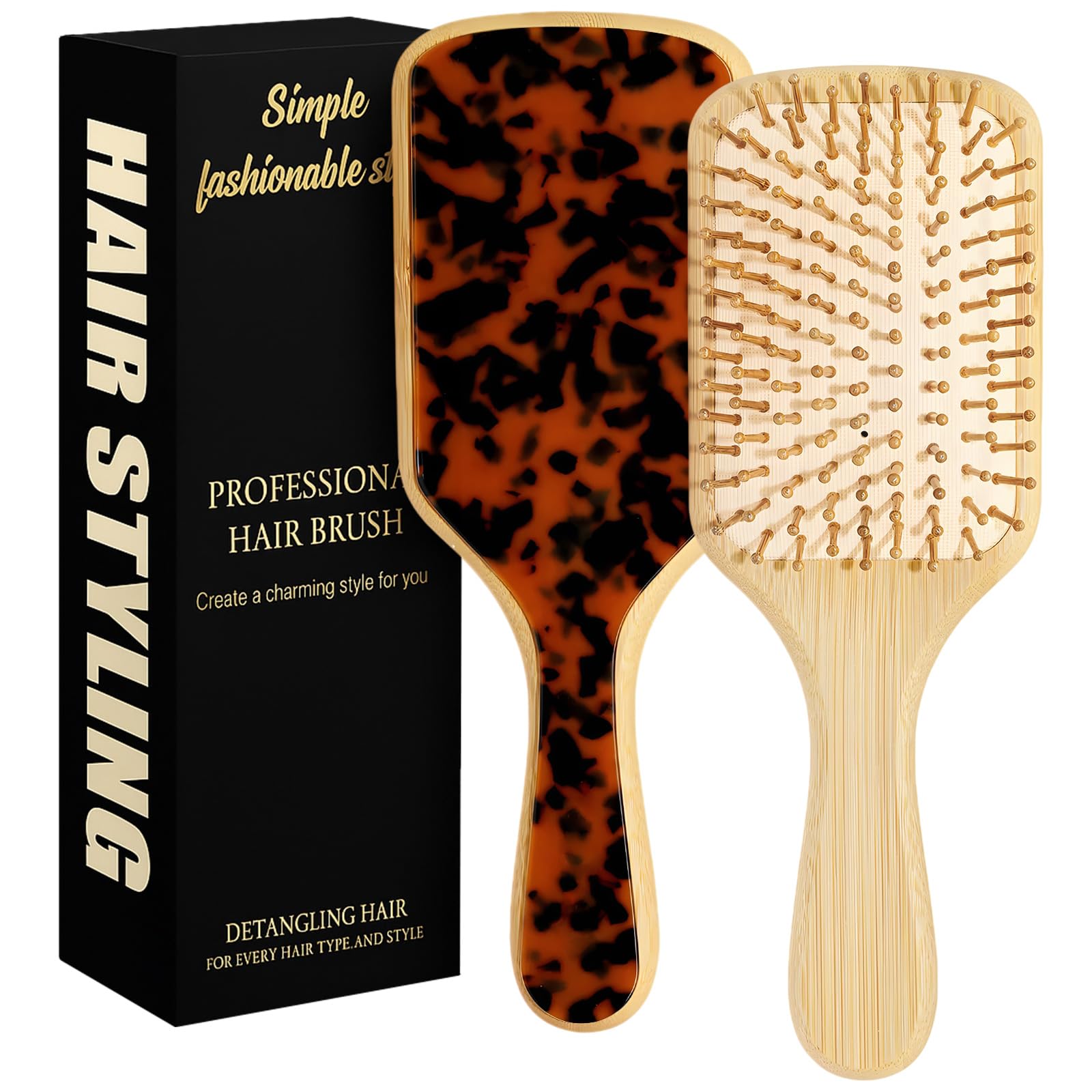 Omzjsvyq bamboo hair brush paddle teeth close-up for gentle detangling.
