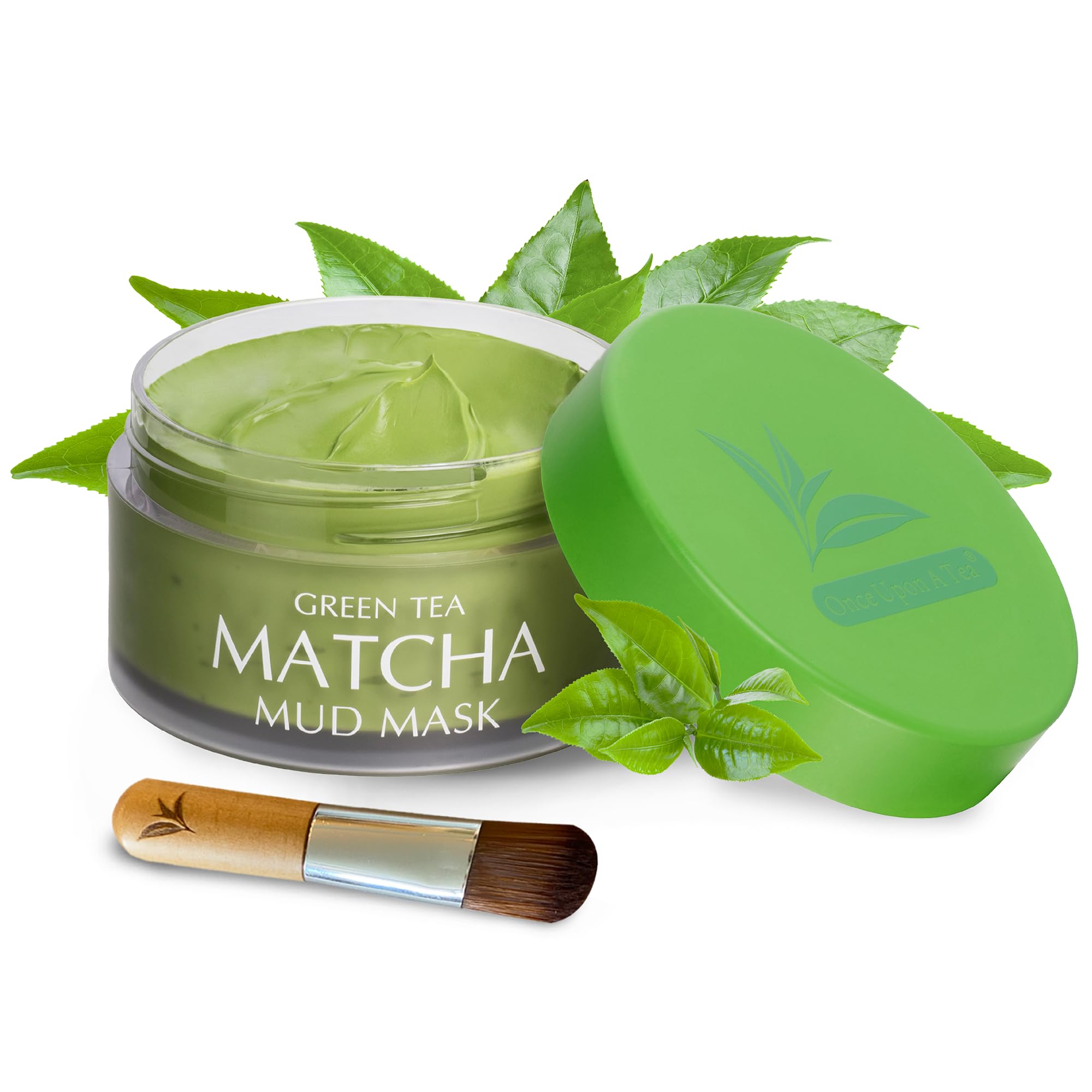 Once Upon A Tea Green Tea Matcha Facial Mud Mask packaging highlighting nourishing ingredients