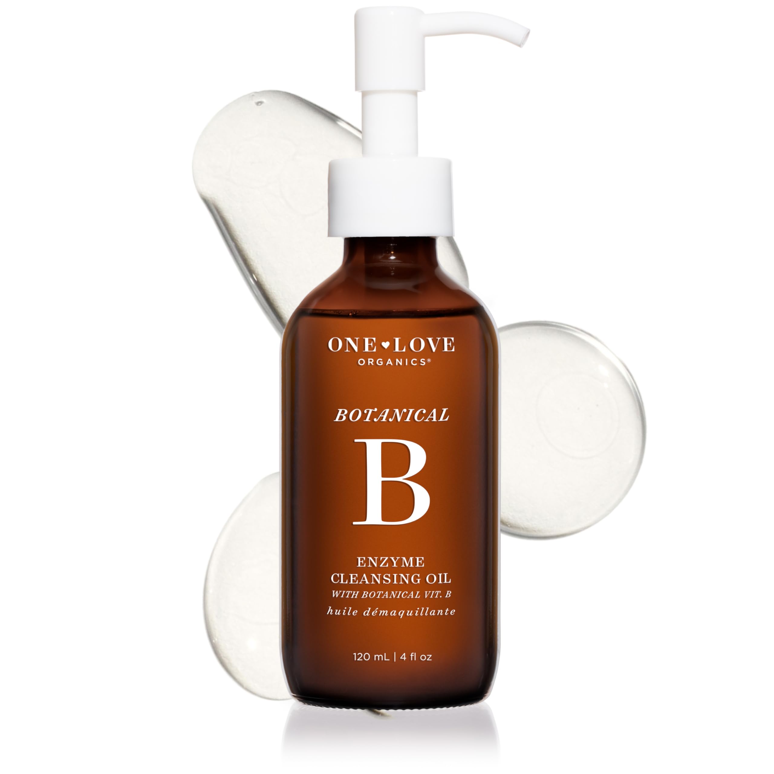 One Love Organics Botanical B Enzyme Cleansing Oil bottle close-up for makeup removal