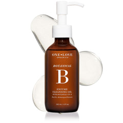 One Love Organics Botanical B Enzyme Cleansing Oil bottle close-up for makeup removal