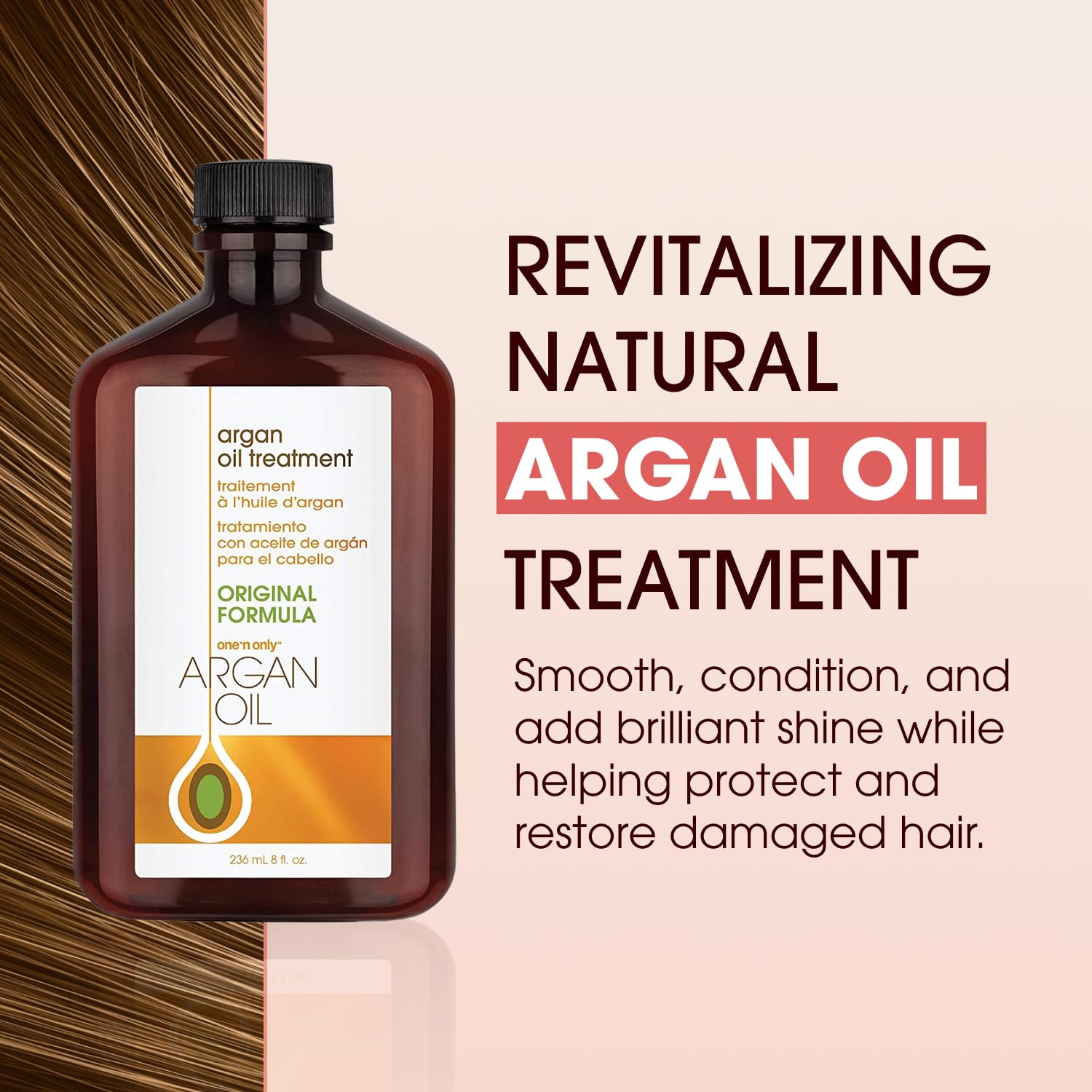 One 'N Only Argan Oil Hair Treatment tames frizz and flyaways.