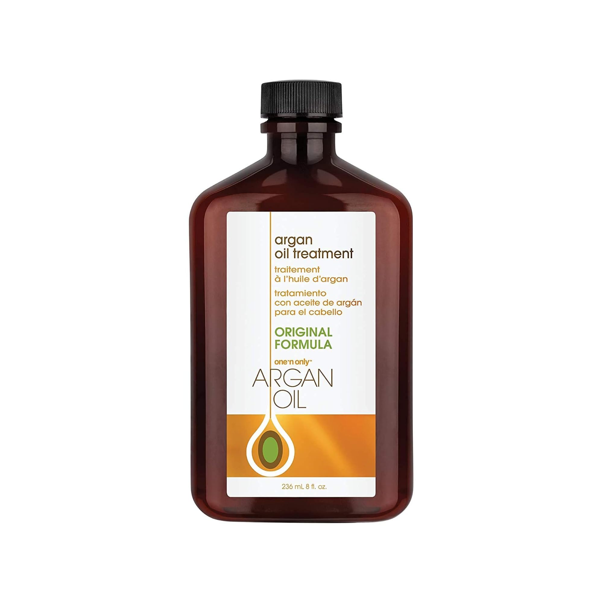 One 'N Only Argan Oil Hair Treatment bottle provides lightweight hydration.
