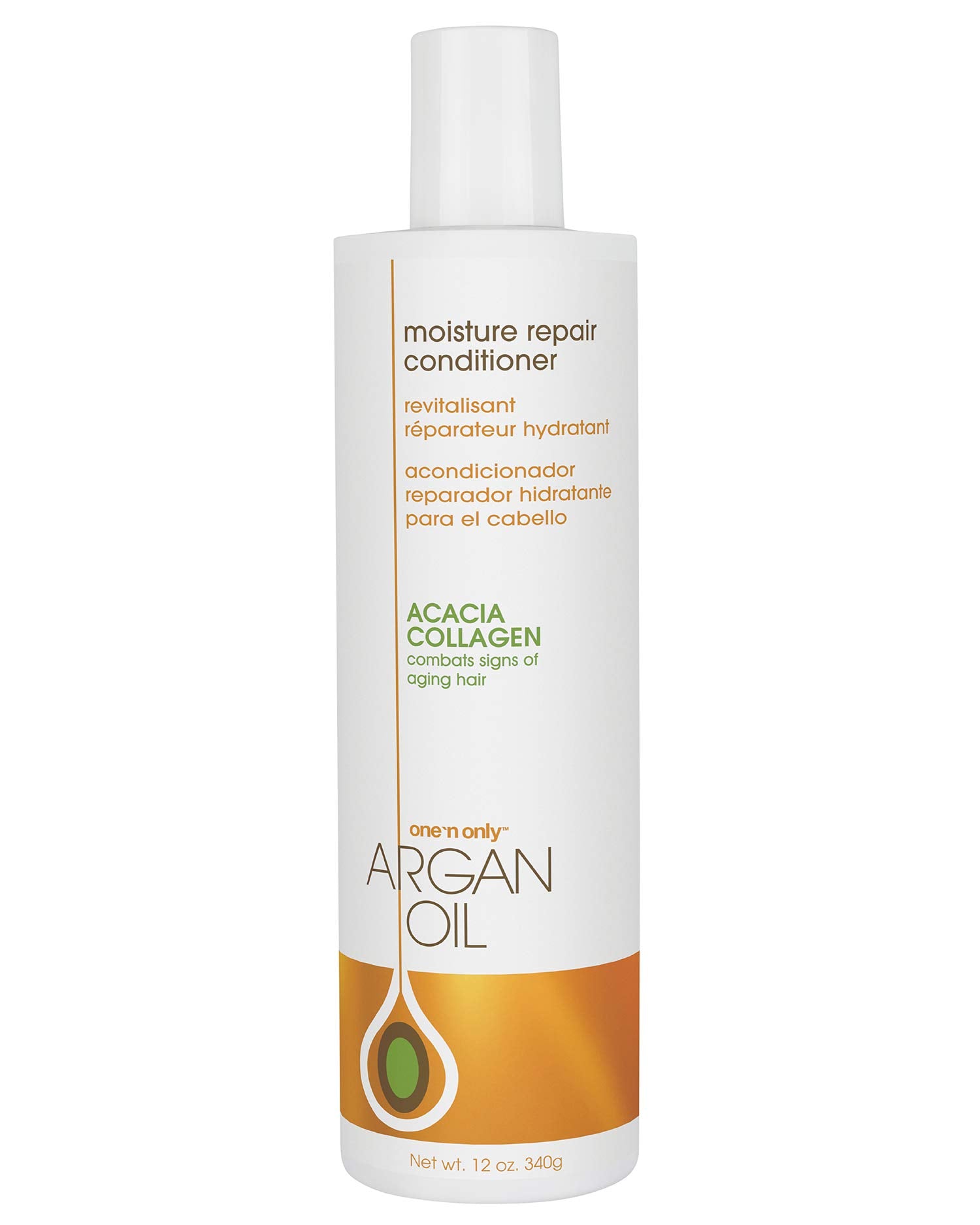 One 'n Only Argan Oil Moisture Repair Conditioner bottle demonstrates deep hydration for dry hair