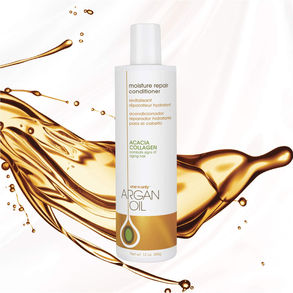 One 'n Only Argan Oil Moisture Repair conditioner label highlights paraben- and sulfate-free formula