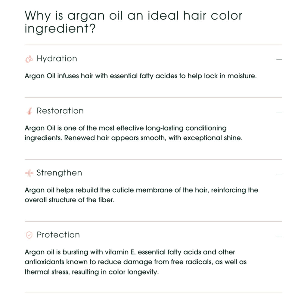 One N' Only Argan Oil Permanent Color shiny-finish enhances luminous shine and healthy look
