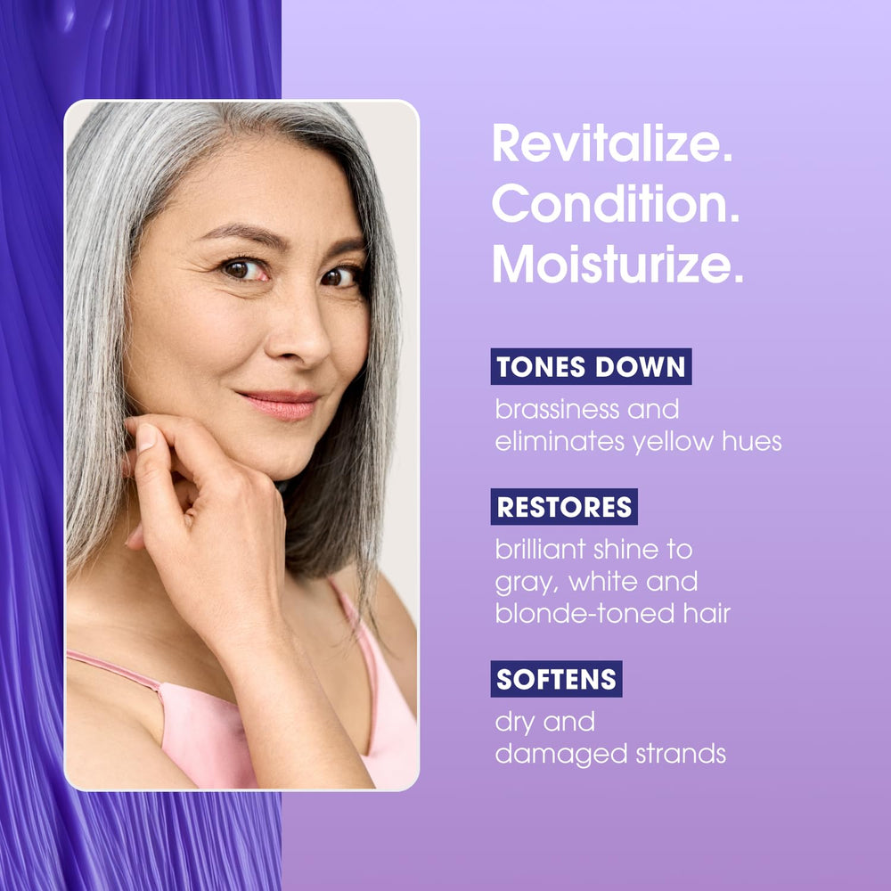 One 'N Only Shiny Silver Purple Shampoo argan-oil drop highlights moisture boost for hair.