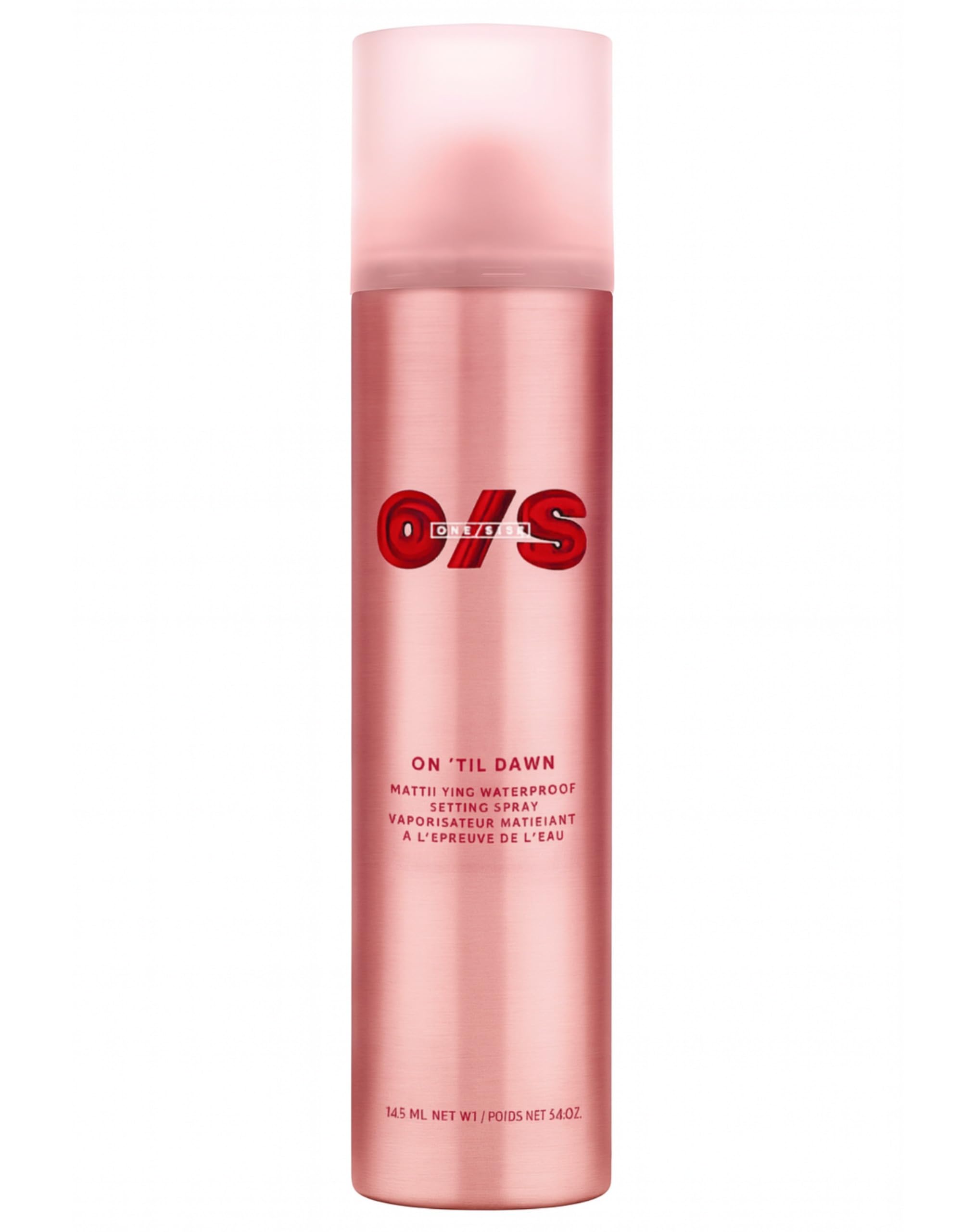 One Size On 'Til Dawn matte setting spray bottle providing all-day waterproof hold and shine control.