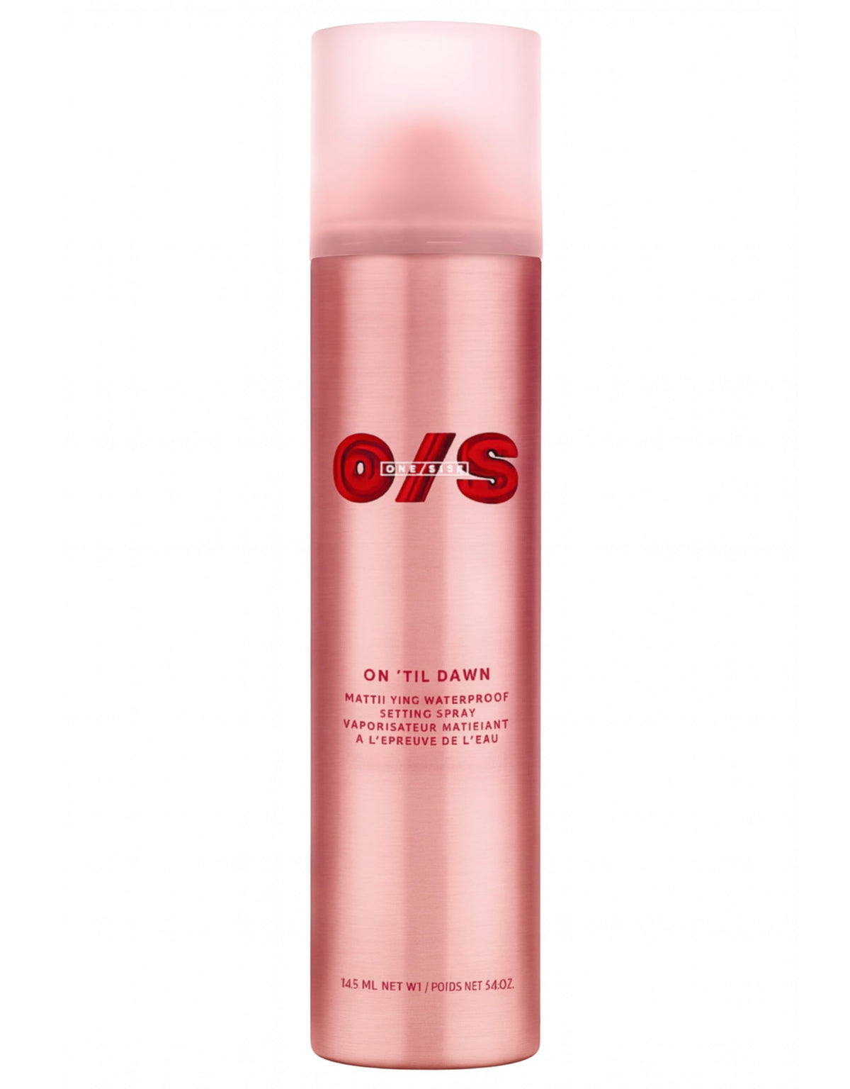 One Size On 'Til Dawn matte setting spray bottle providing all-day waterproof hold and shine control.
