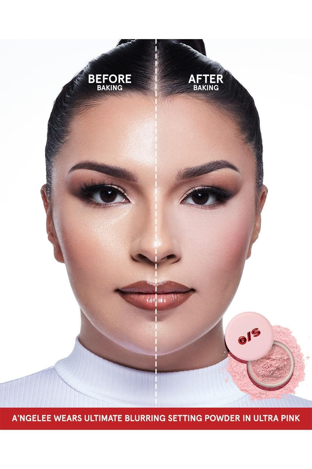 One Size Ultimate Blurring Setting Powder Ultra Pink swatches bloom with a natural, shine-free finish.
