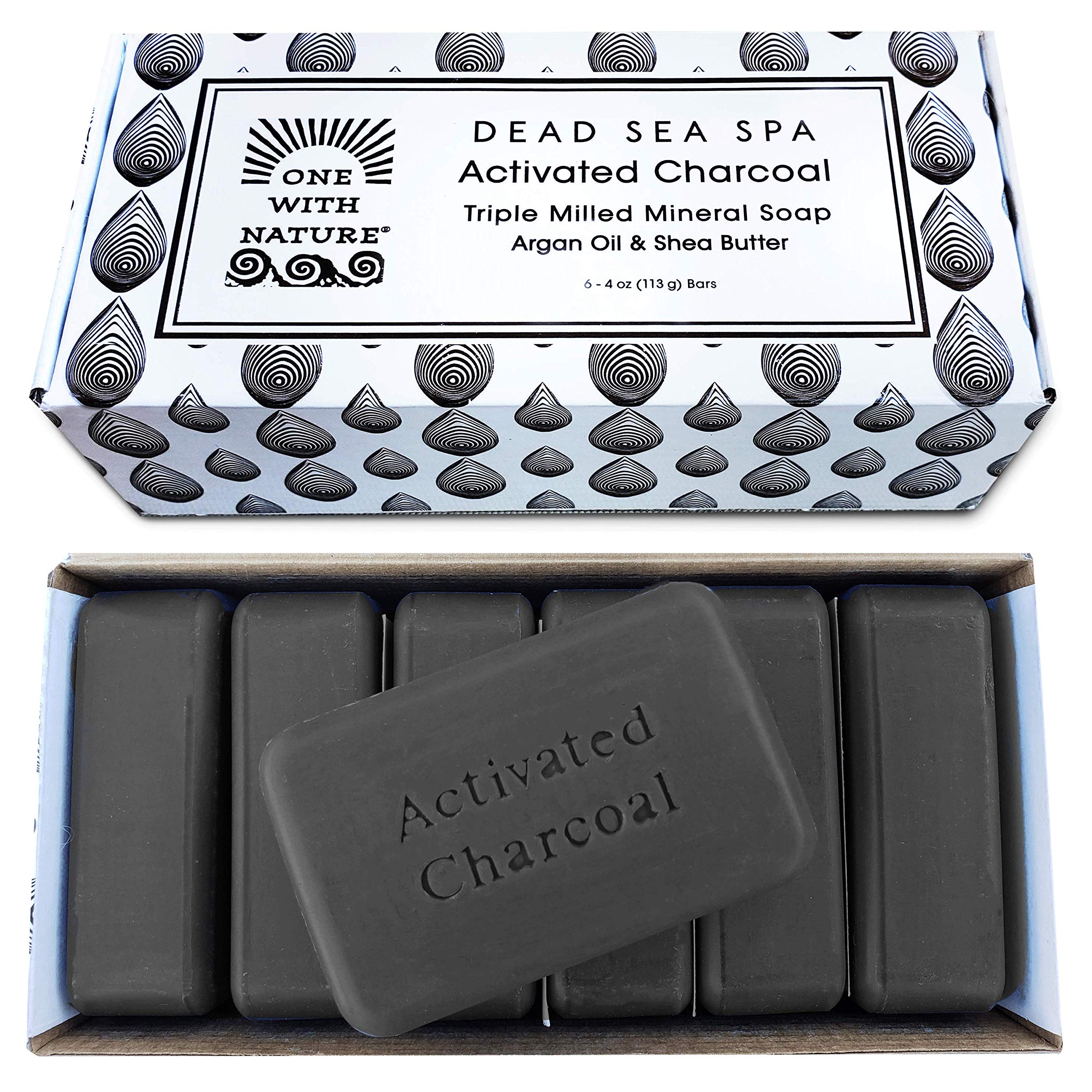 One With Nature charcoal soap gift box 6-pack front view for detoxifying cleansing