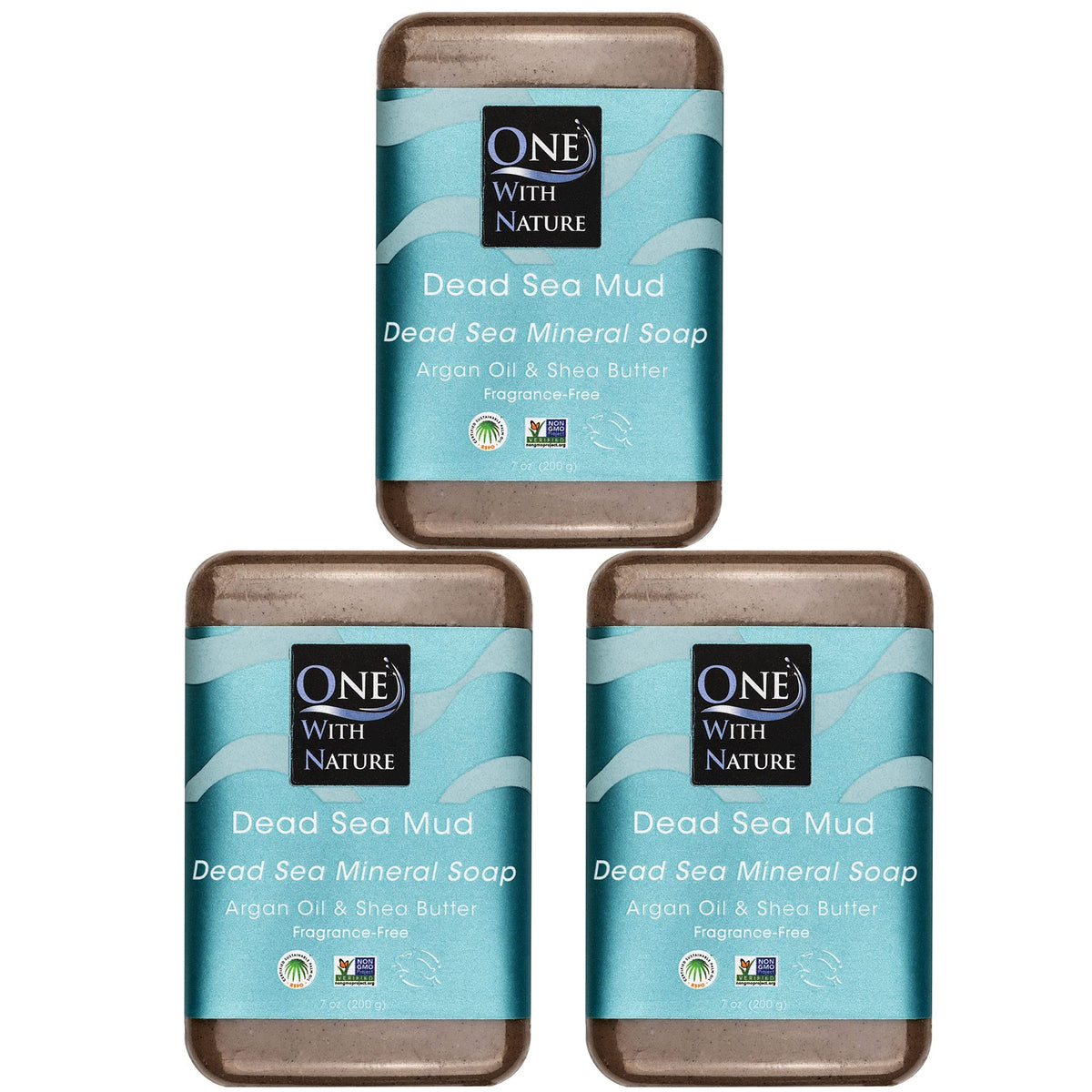One With Nature Dead Sea Mineral Mud Soap Bar packaging shows fragrance-free eco-friendly packaging.