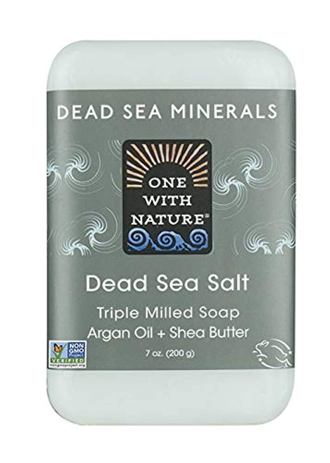 One With Nature Dead Sea mineral soap bar close-up highlighting skin-nourishing minerals.