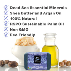 One With Nature Dead Sea Salt Lavender Soap lathering for gentle exfoliation and cleansing.