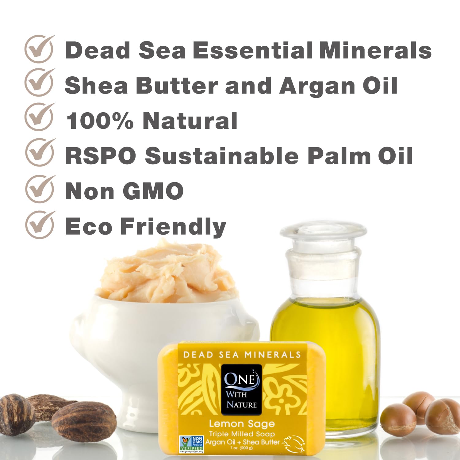 One With Nature Dead Sea Salt Lemon Sage soap ingredients highlight minerals and natural oils for moisture