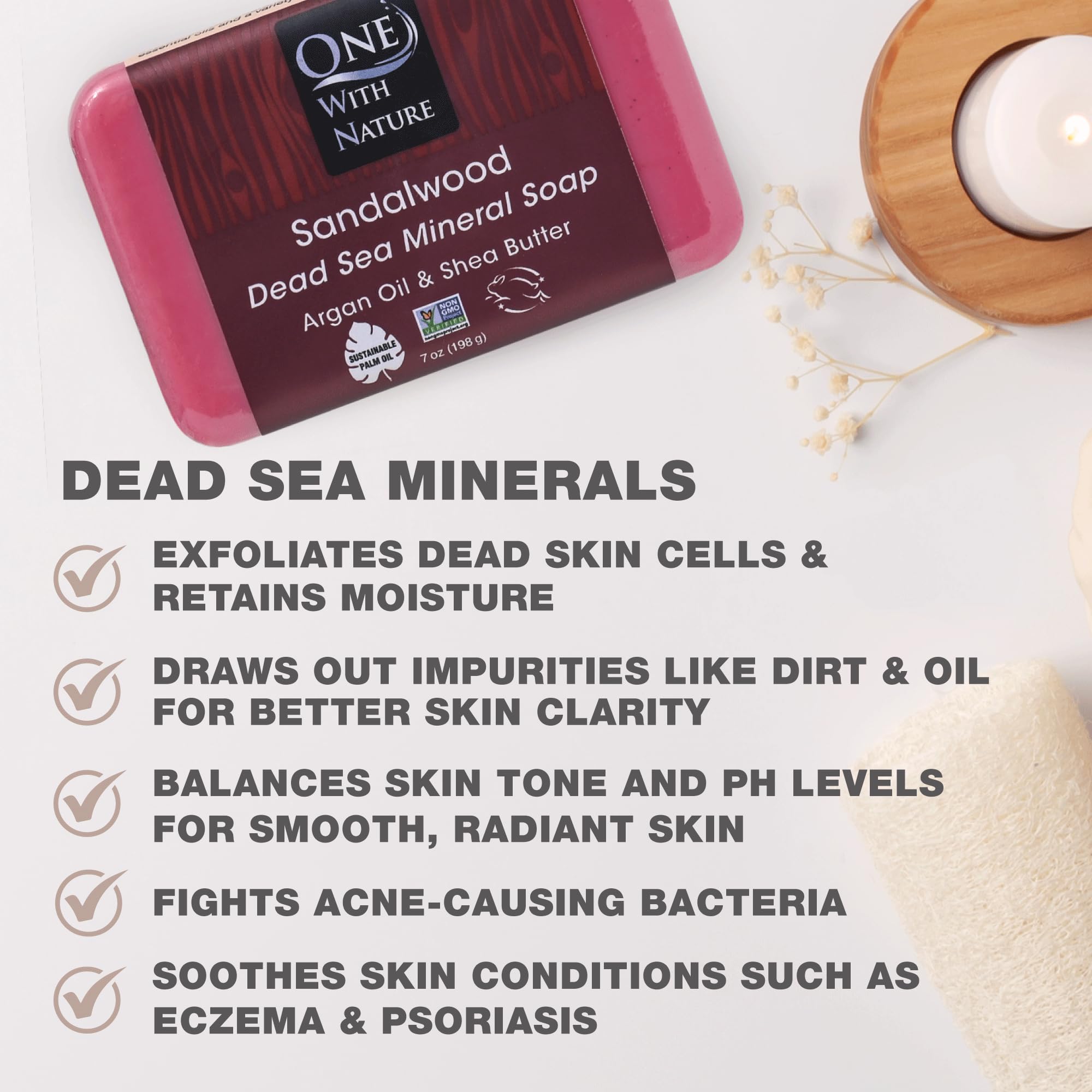 One With Nature Dead Sea Salt Sandalwood Soap bar for face and body cleanse with minerals