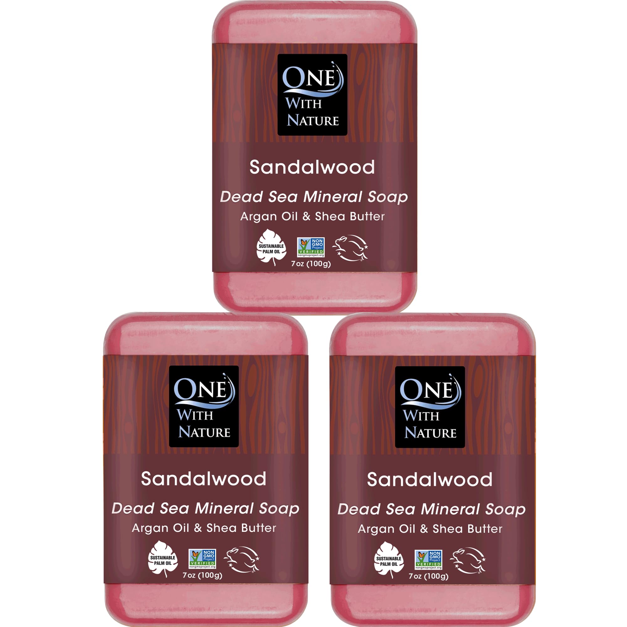One With Nature Dead Sea Salt Sandalwood Soap bar pack for purifying mineral-rich cleanse