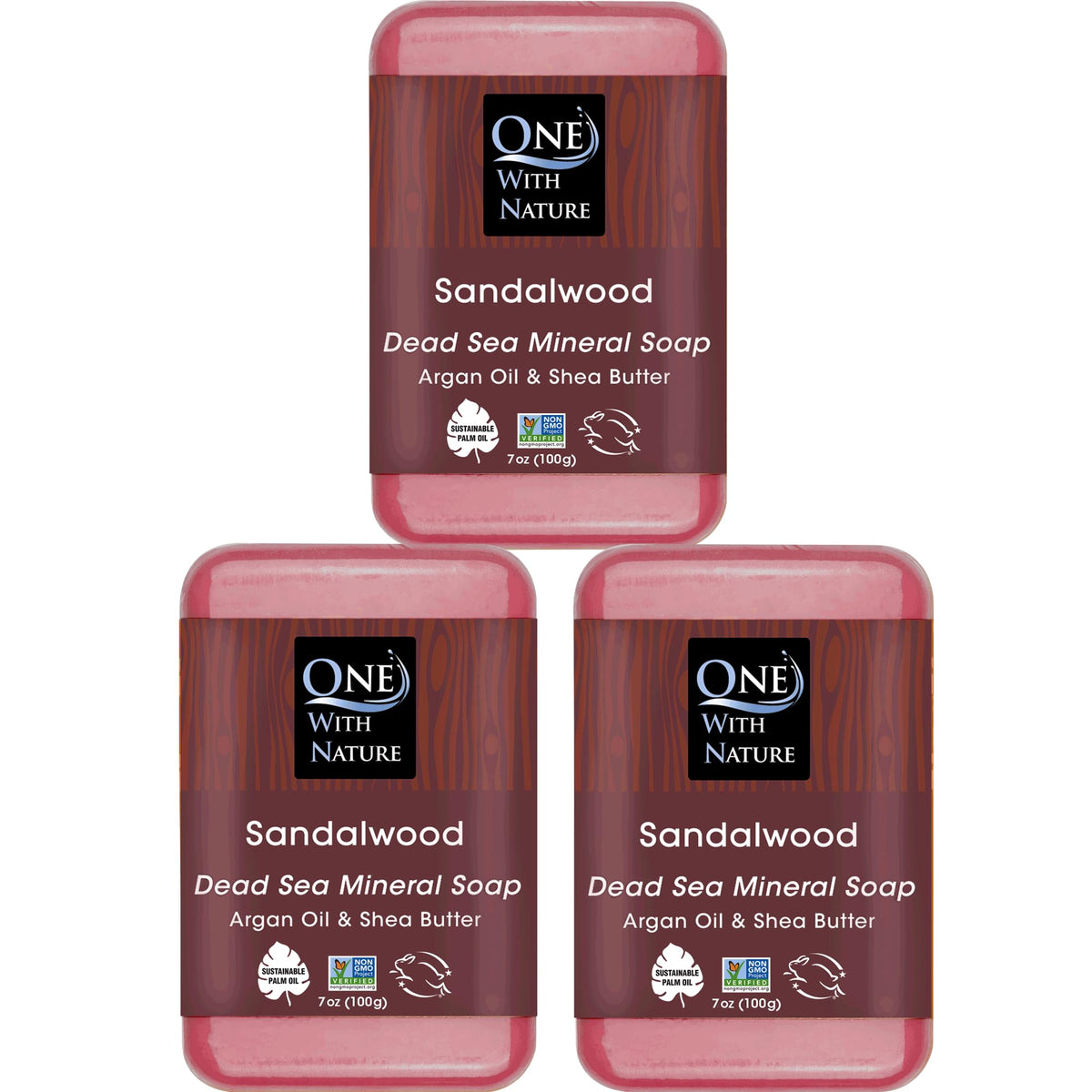 One With Nature Dead Sea Salt Sandalwood Soap bar pack for purifying mineral-rich cleanse