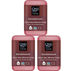 One With Nature Dead Sea Salt Sandalwood Soap bar pack for purifying mineral-rich cleanse