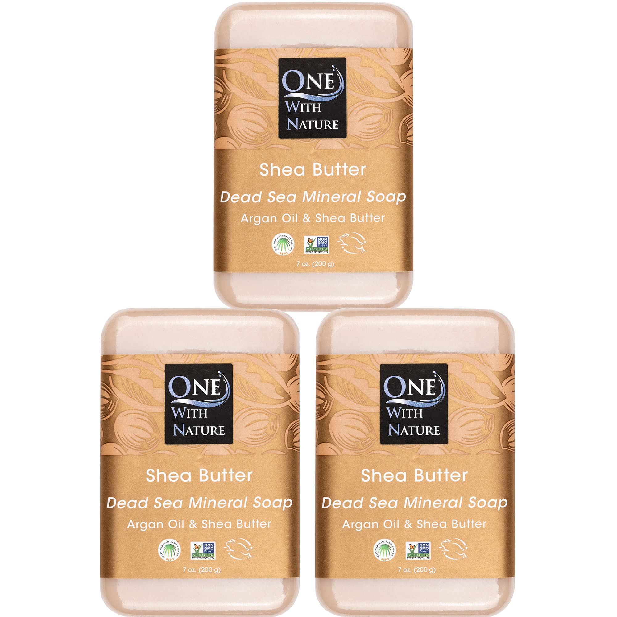 One With Nature Dead Sea Salt Shea Butter Soap 3-pack box – eco-friendly packaging for daily cleansing.