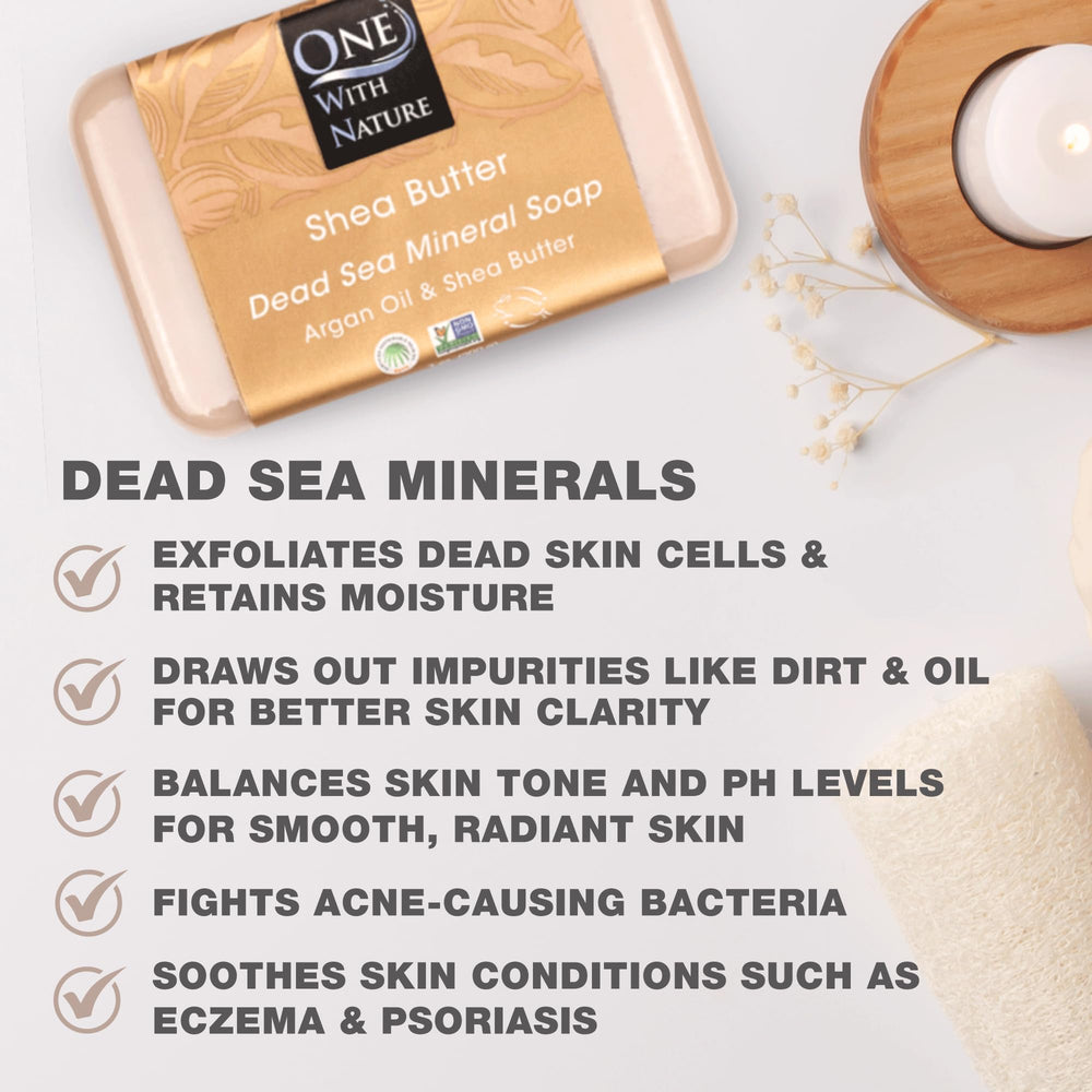 Lush lather of One With Nature Dead Sea Salt Shea Butter Soap highlighting gentle exfoliation.
