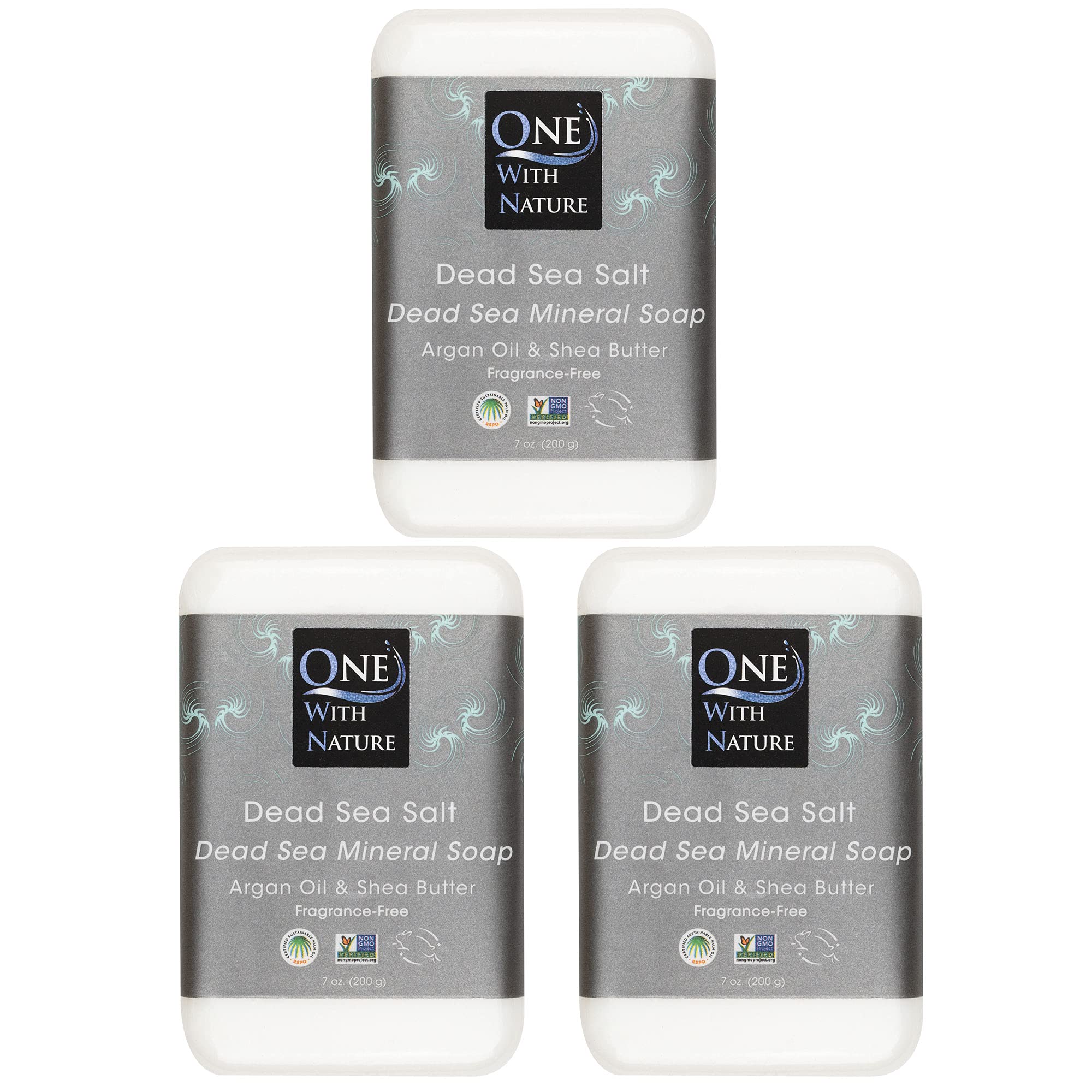 One With Nature Dead Sea Salt Soap 3-pack pack shot highlighting mineral-rich bars for purifying skin.