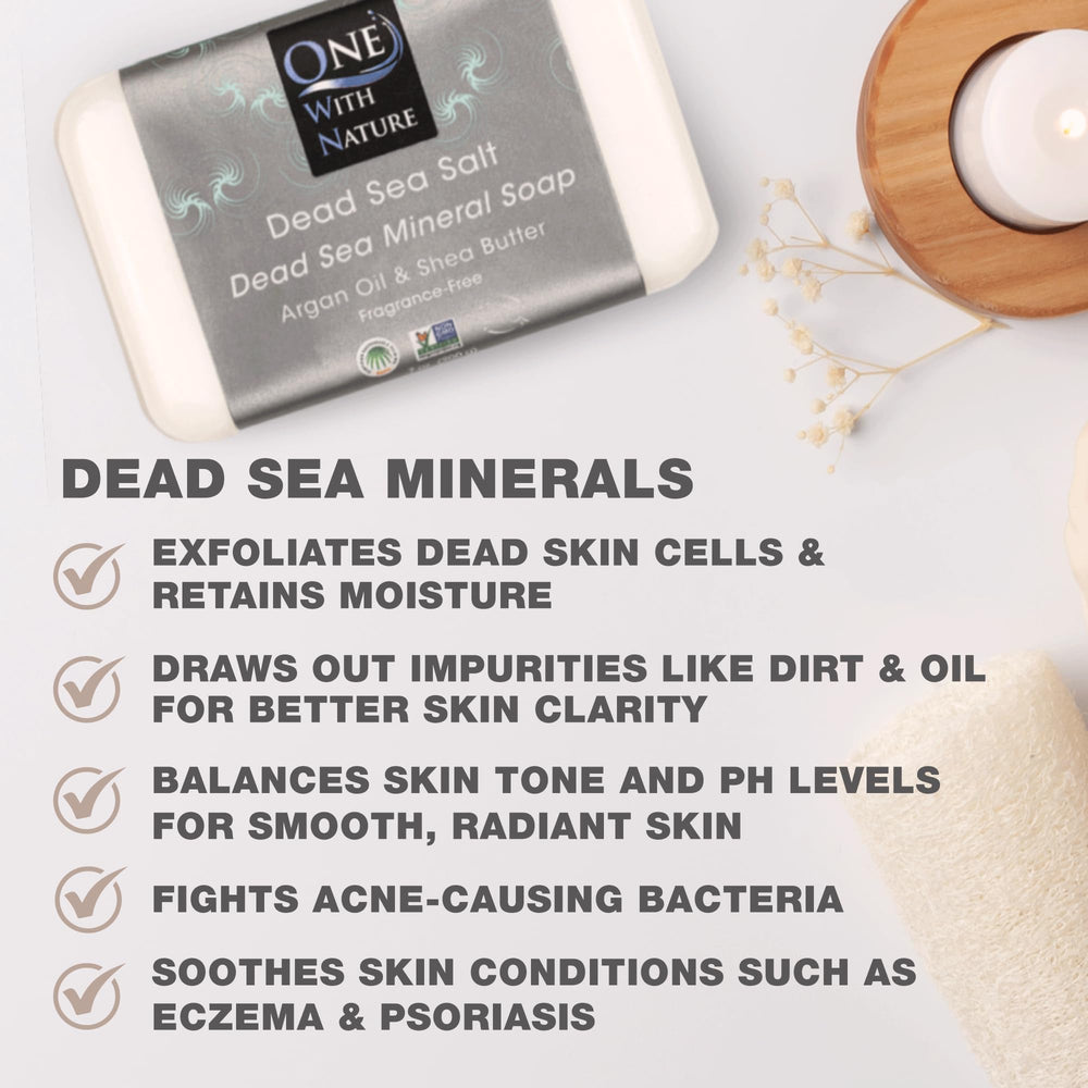 One With Nature Dead Sea Soap 3Pk packaging photo highlighting sustainable materials.