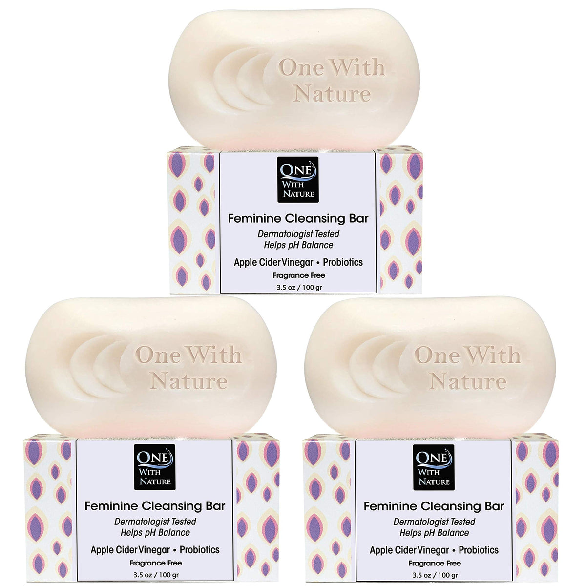 One With Nature Feminine Cleansing Bar 3Pack on display balancing skin pH