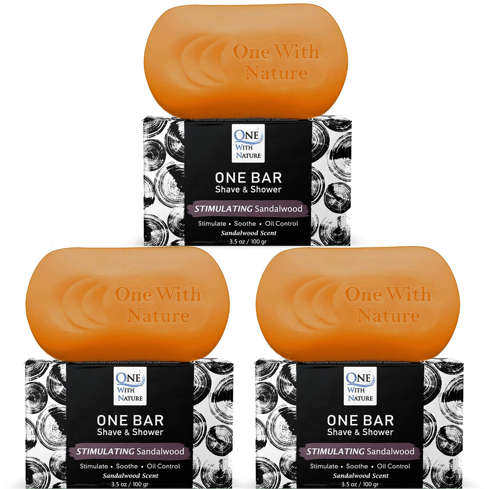 One With Nature ONE Bar Sandalwood 3-pack pack for all-in-one cleansing and family use.