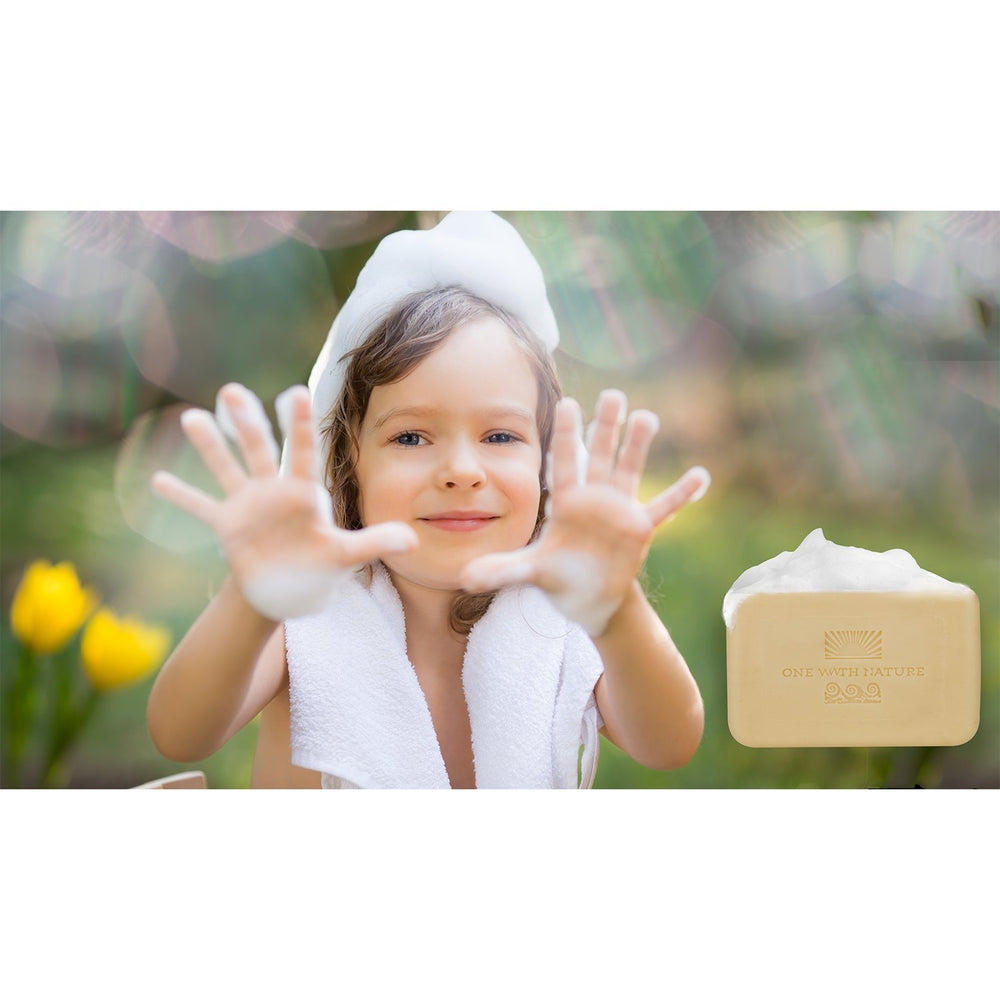 One With Nature tripled-milled-soap lather for luxurious cleansing