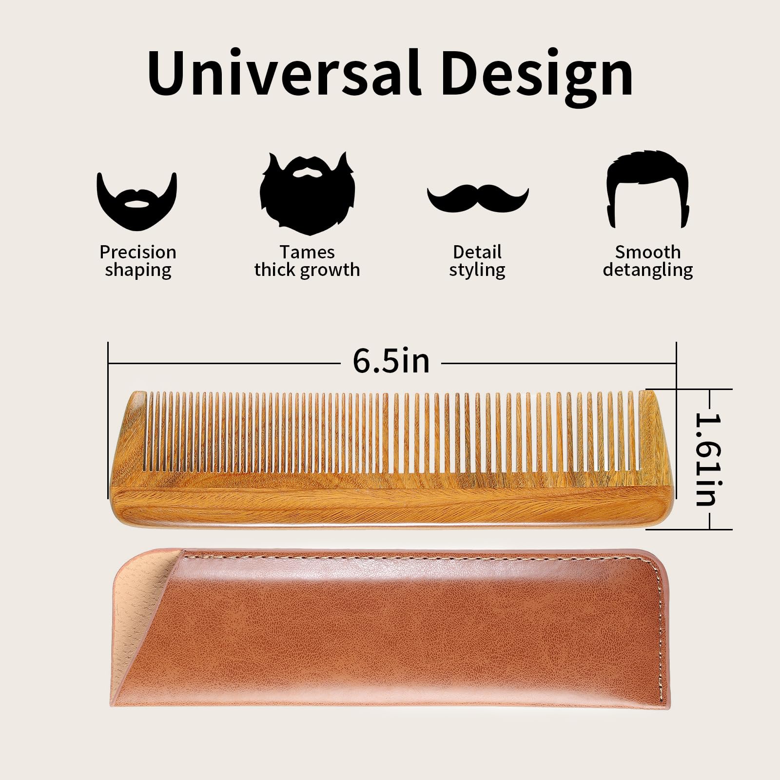 Onedor green sandalwood comb close-up grain highlights smooth polished edges for snag-free styling.
