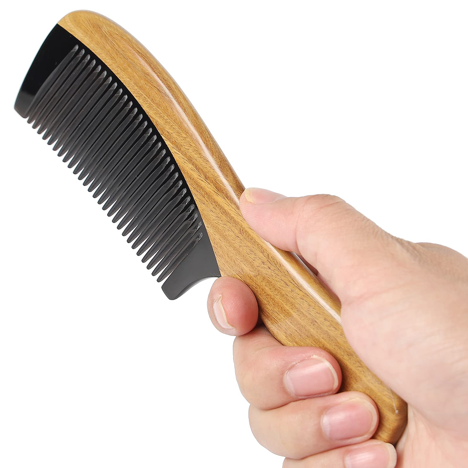 Onedor wooden hair comb length dimensions image shows 7-inch length and 3-inch handle.
