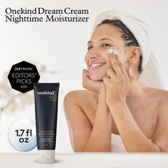 Onekind Dream Cream Night fragrance-free packaging emphasizes clean, sensitive-skin friendly skincare.