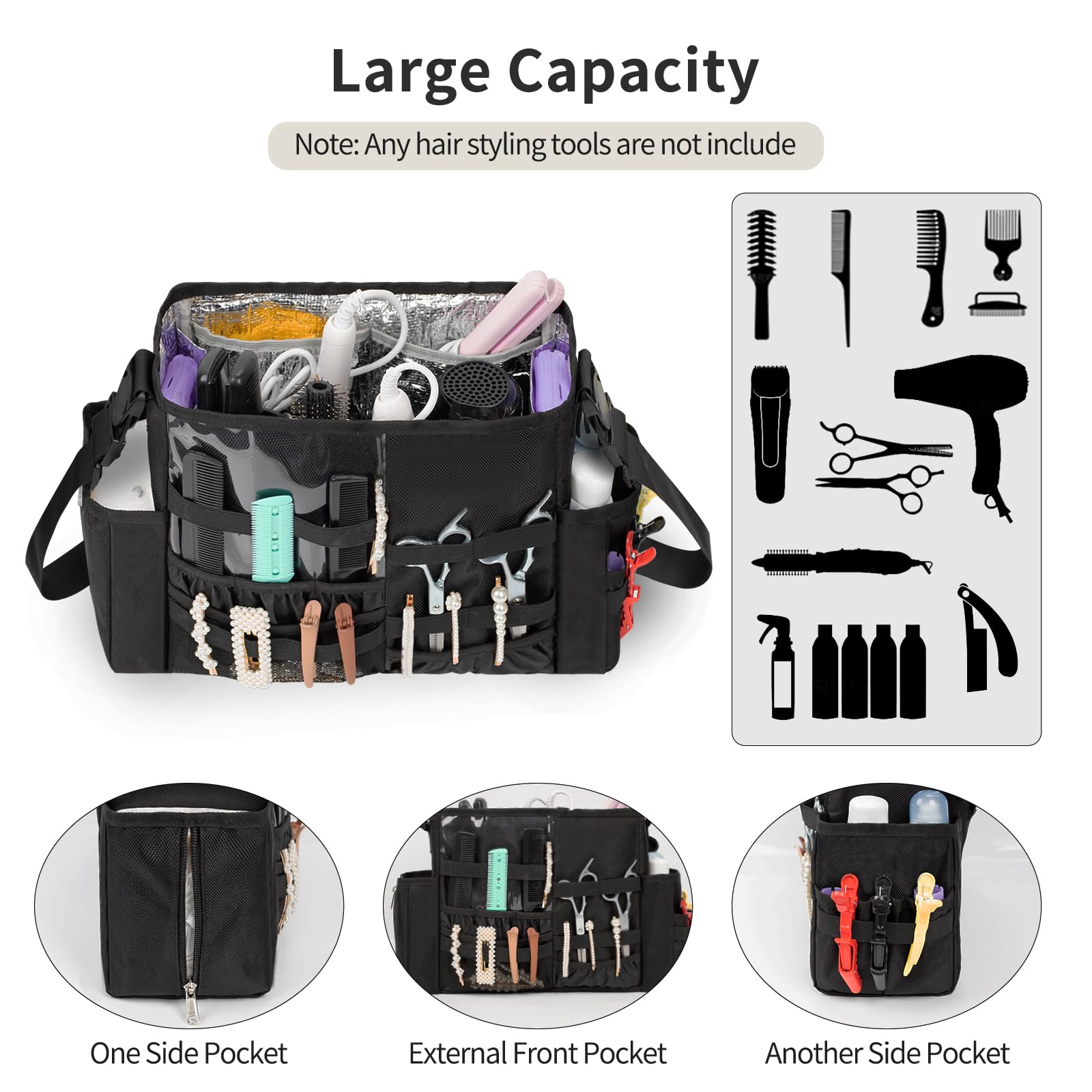onemoky hairdresser bag inside pockets arrange clippers, irons, and brushes.
